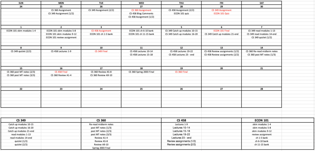 Example final schedule